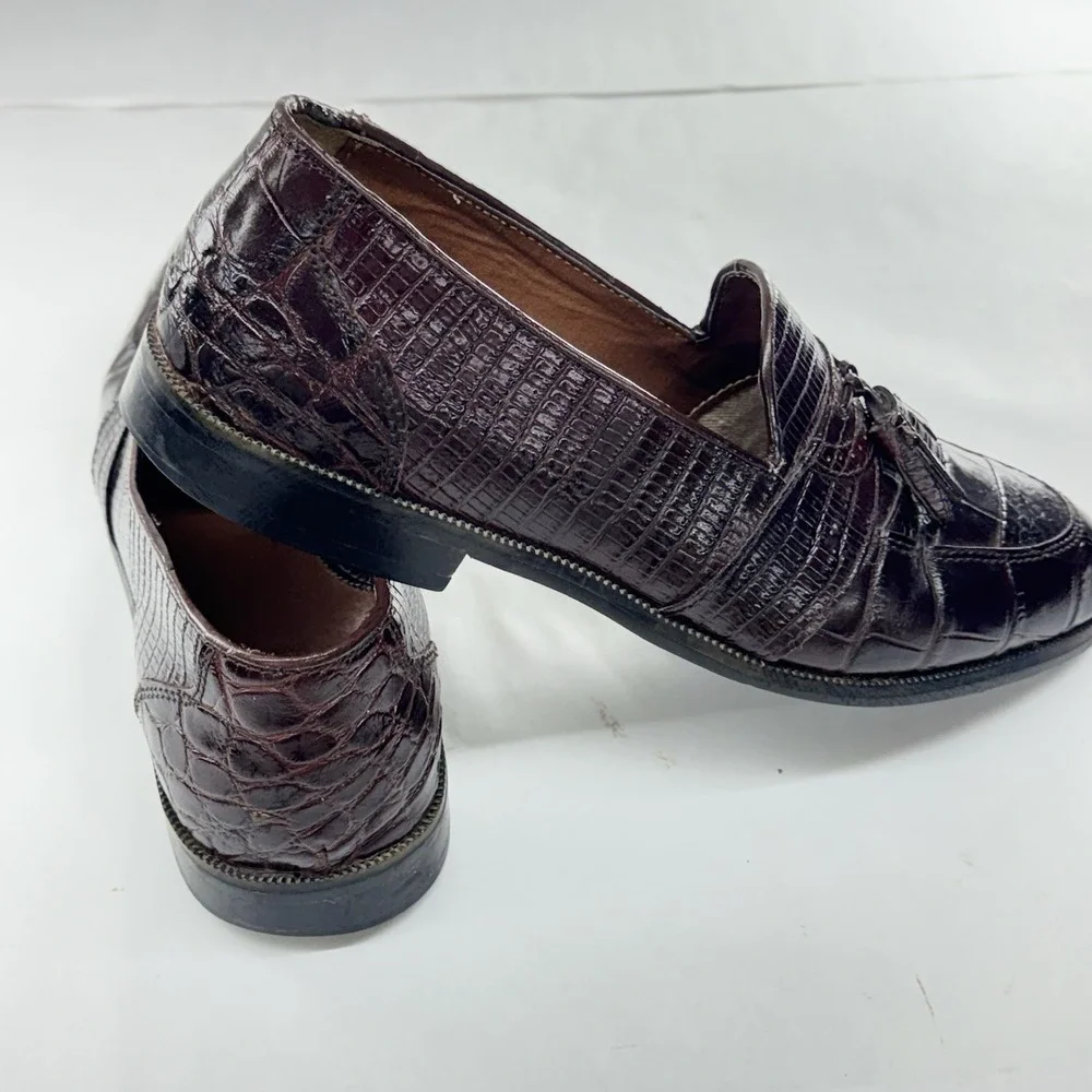 Stacy Adams Genuine Snake Loafer 10M Cognac Burgundy Leather Tassel Dress Shoes